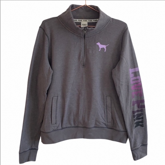 PINK Grey Sweatshirt Size Large - Picture 1 of 3